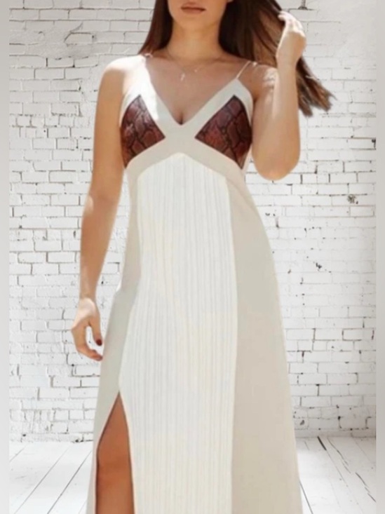 Zara Dresses & Skirts - Zara Combined Midi Dress- Cream/Ecru  Slip w/ Contrast Snake Print Bodice: M